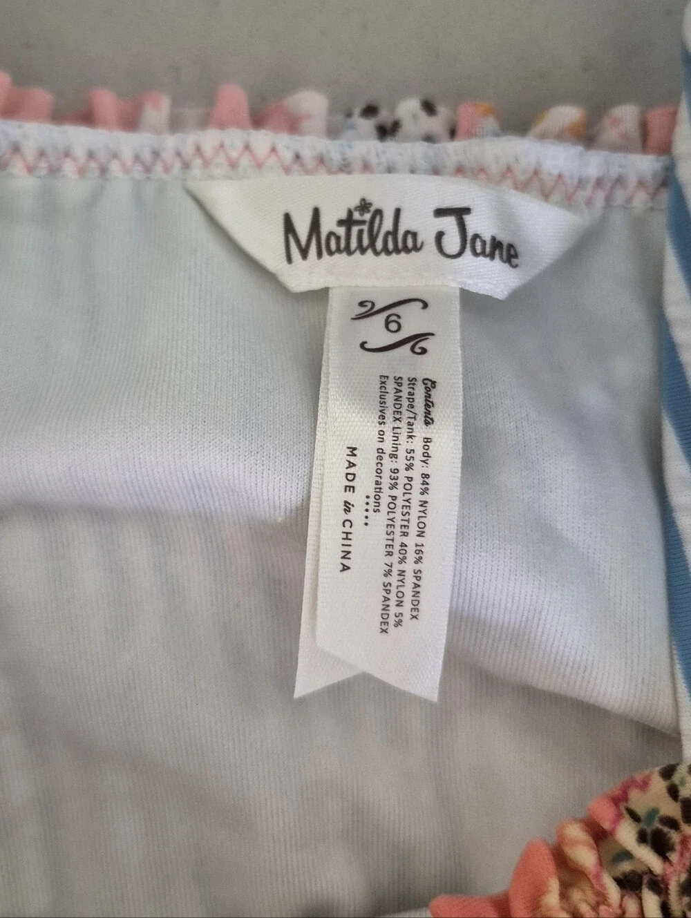 Matilda Jane Lot of 2 Girls Swim Tops Ruffle Floral Size 6